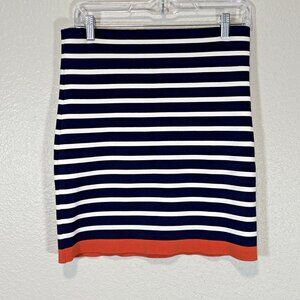 BCBG Maxazria Navy, White & Red Striped Skit Stretch Form-Fitting Women's Sz L